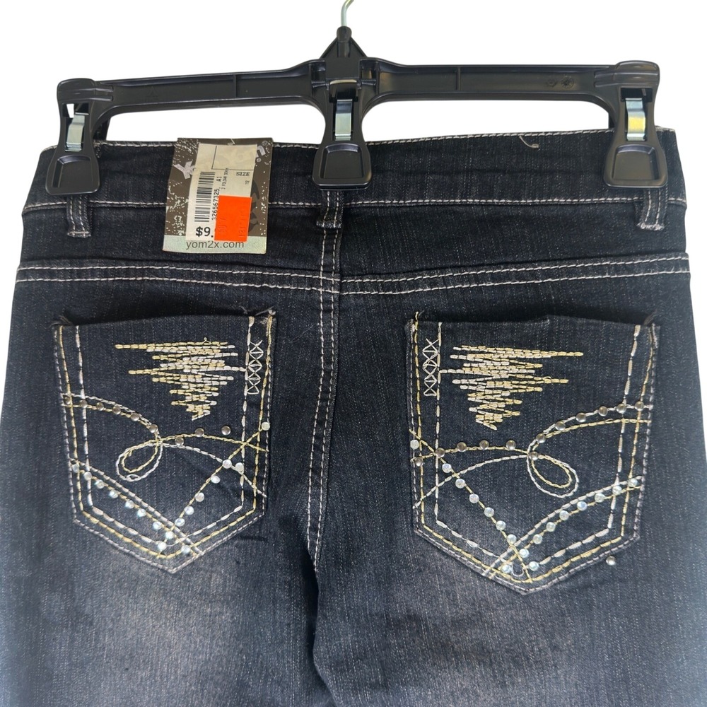 Yom Yom Size 1 Indigo Bootcut Jeans Embroidered Rhinestone Cotton‎ Blend Y2K